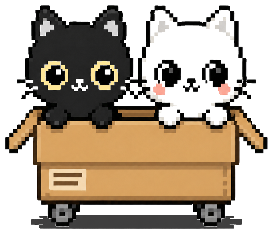 mono and black cat in cardboard car